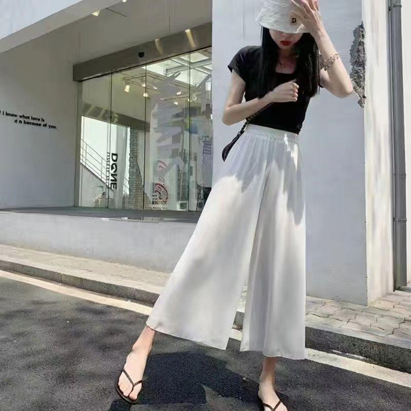 Black Double Layer Wide Leg Chiffon Pants - Ancient Style Dancewear for Spring, Summer, Autumn