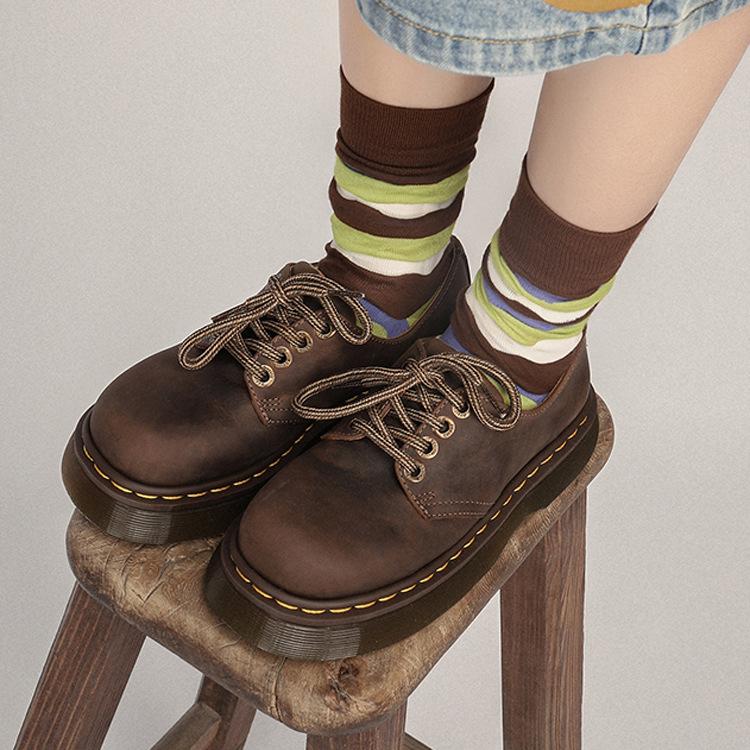 Schuhe mit großem Kopf Leder hässlich süße Schuhe klassische Ein-Pedal-Martinschuhe Retro Mary Jane Plateau-Slipper Damen kleine Lederschuhe