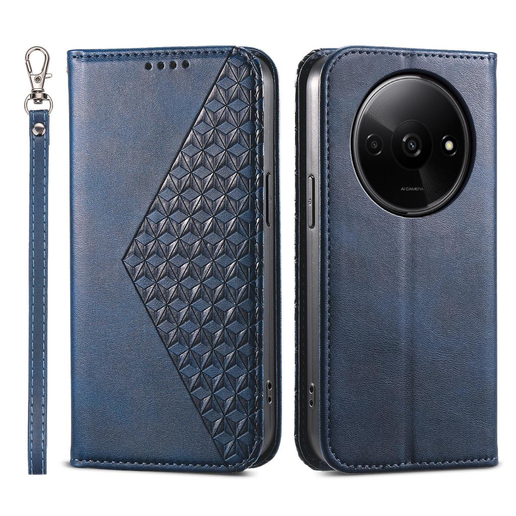 For Xiaomi Redmi A3/Poco C61 4G Case PU Leather+TPU Rhombus Imprinted Phone Cover Wallet