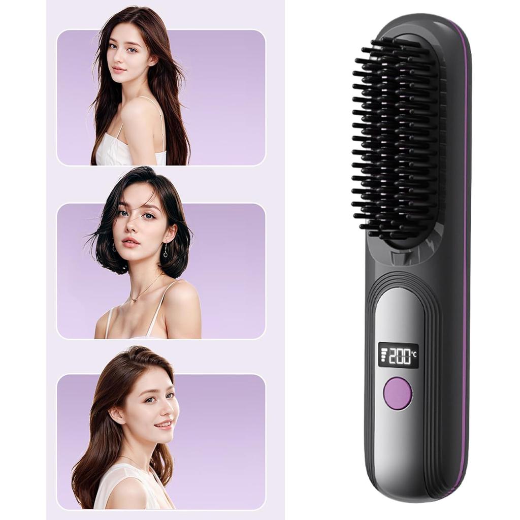 Negative Ion Straightener Brush Temperature Display Wireless Hair Straightener Brush Portable Hair Straightener Wireless