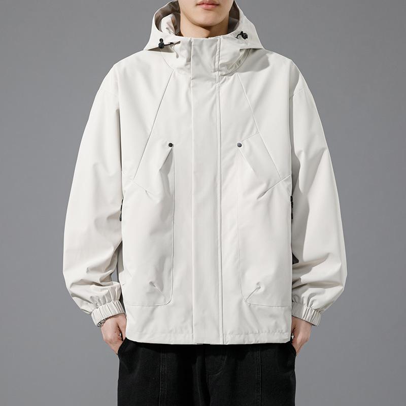 Men's Spring Large Size Casual Solid Color Hooded Jacket Teenagers Stand-up Collar Loose Handsome Sports Jacket