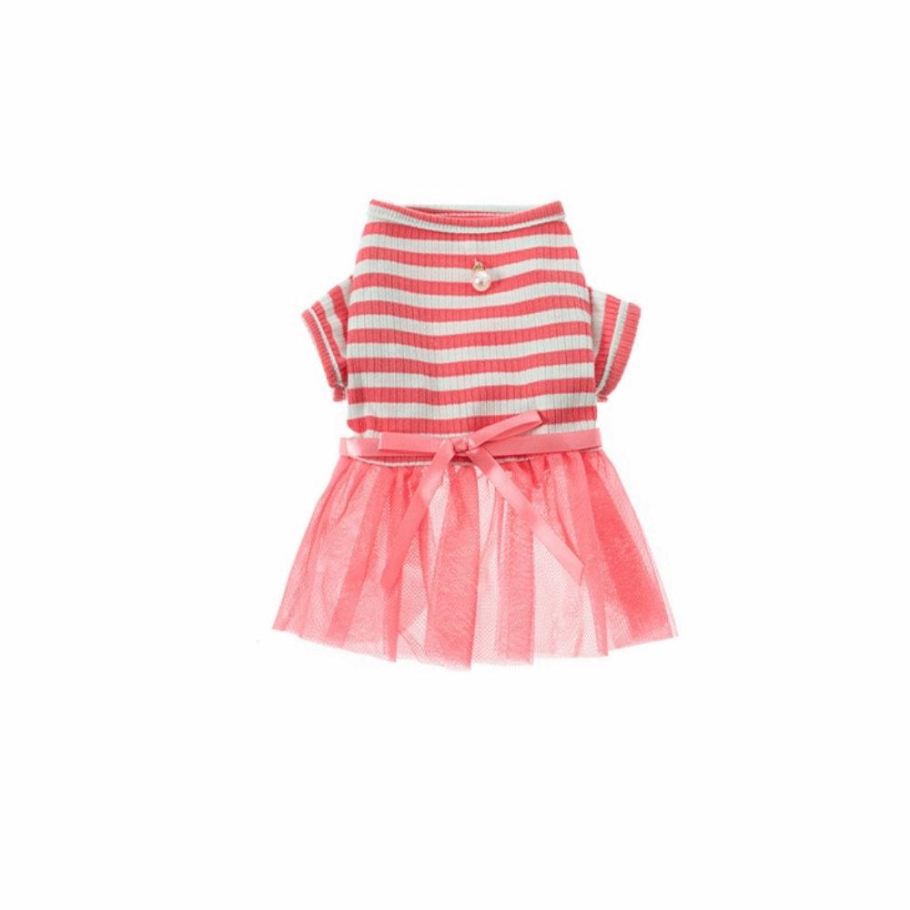 

Short Sleeve Dog Striped Skirt Breathable Summer Pet Costume Pet Apparel Pet Gauze Skirt Party M розовый