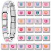 New Lovely 26 English Letter Pink Italian Charm Links Fit 9MM Stainless Steel Bracelet Women Men DIY Birthday Making Gift