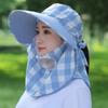 Summer farm work sunscreen cap ultraviolet big brim face mask underground cycling women's plaid sun hat