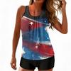 Women’s Two Piece Tankini Set with Sleeveless Scoop Neck Printed Top and Shorts Swimwear for Summer Beach Pool Wear