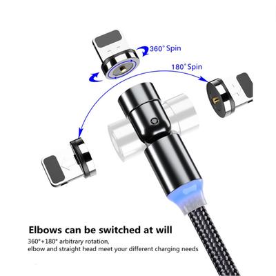 540 Degree Rotating Magnetic Mobile Phone Data  Cable 3-in-1 Type C Elbow Magnetic Charging Cable
