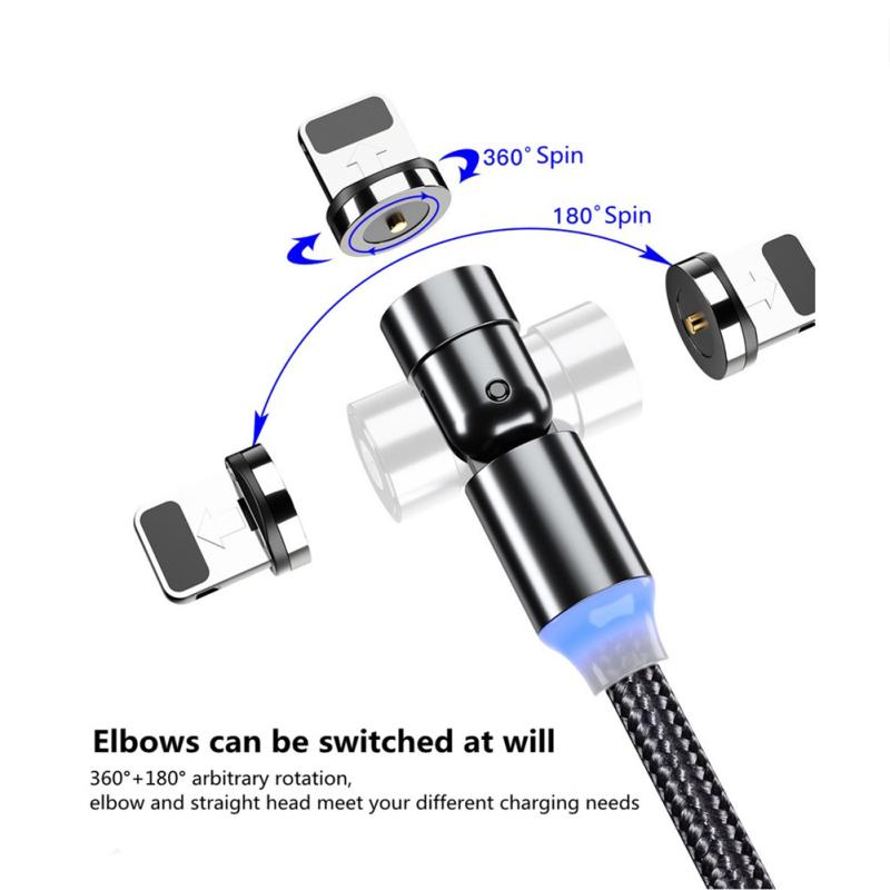 540 Degree Rotating Magnetic Mobile Phone Data Cable 3-in-1 Type C Elbow Magnetic Charging Cable