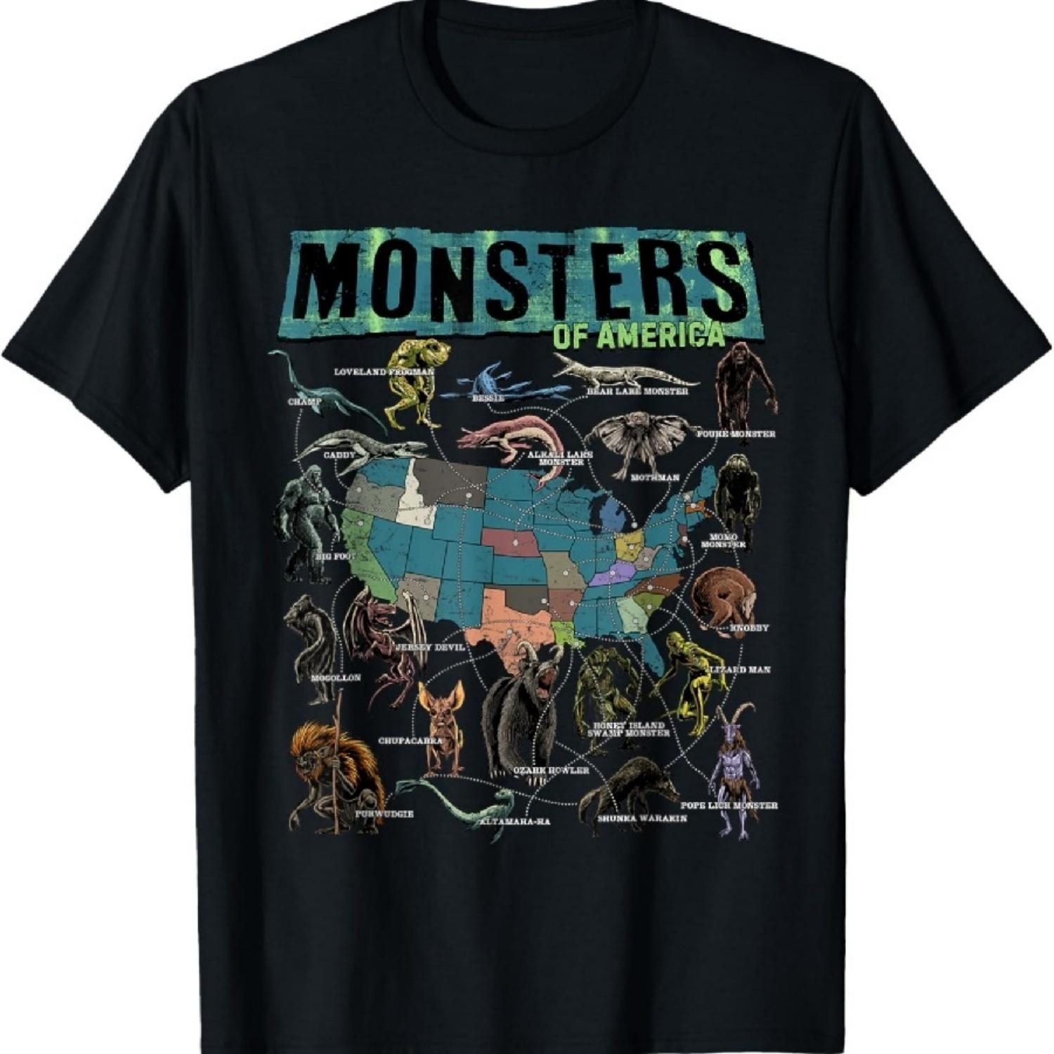 

Cryptid Monsters of America Folklore Creature Cryptozoology T-Shirt S