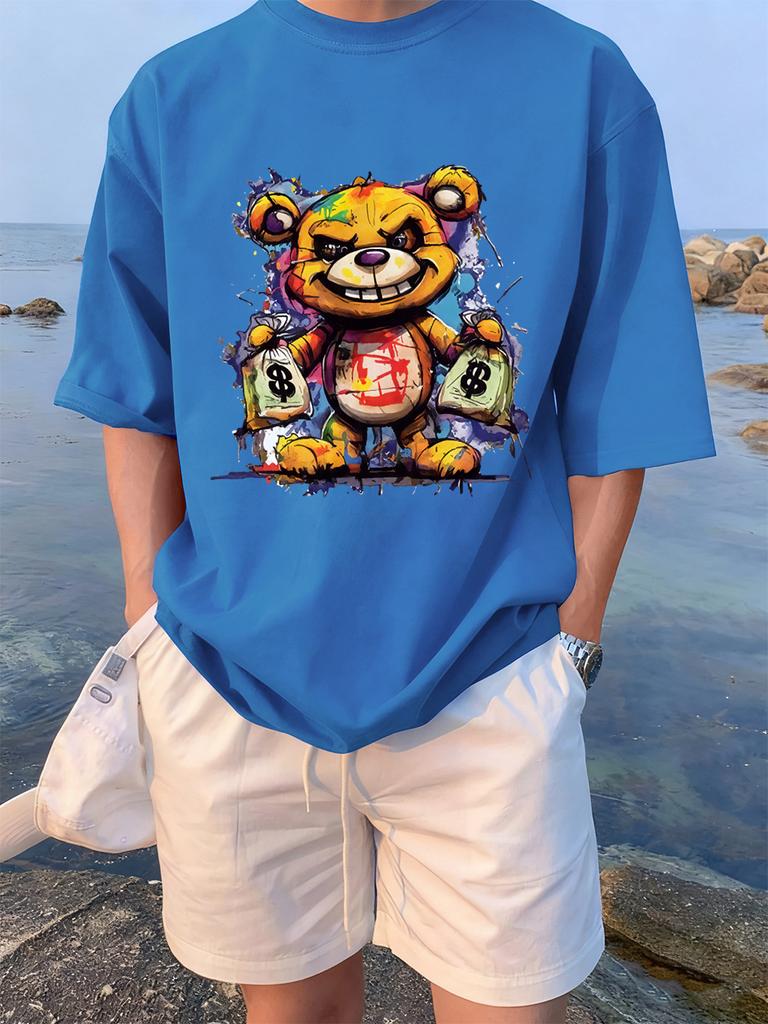 Colorful Bear Holding A Money Bag Printing TShirts Womens Summer Cotton T Shirt Loose ONeck Soft Tops Casual Womans Clothes
