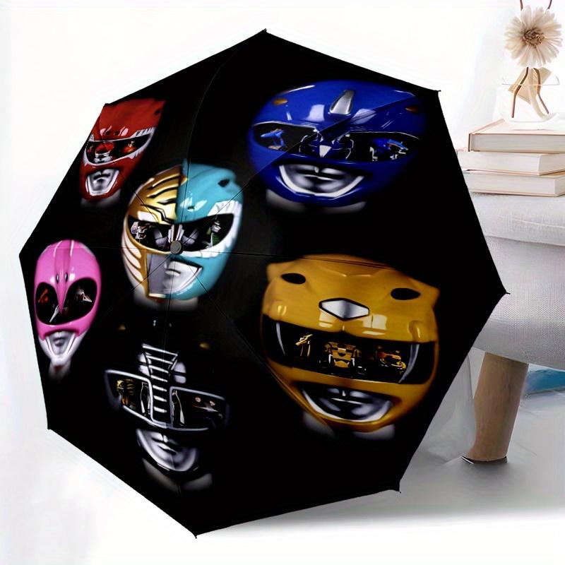1pz Ombrello Pieghevole Automatico Power Rangers, Design Pieghevole Portatile, Telaio in Ferro a 8 Stecche, Accessorio Casual per Tutte le Stagioni per il Compleanno di Natale