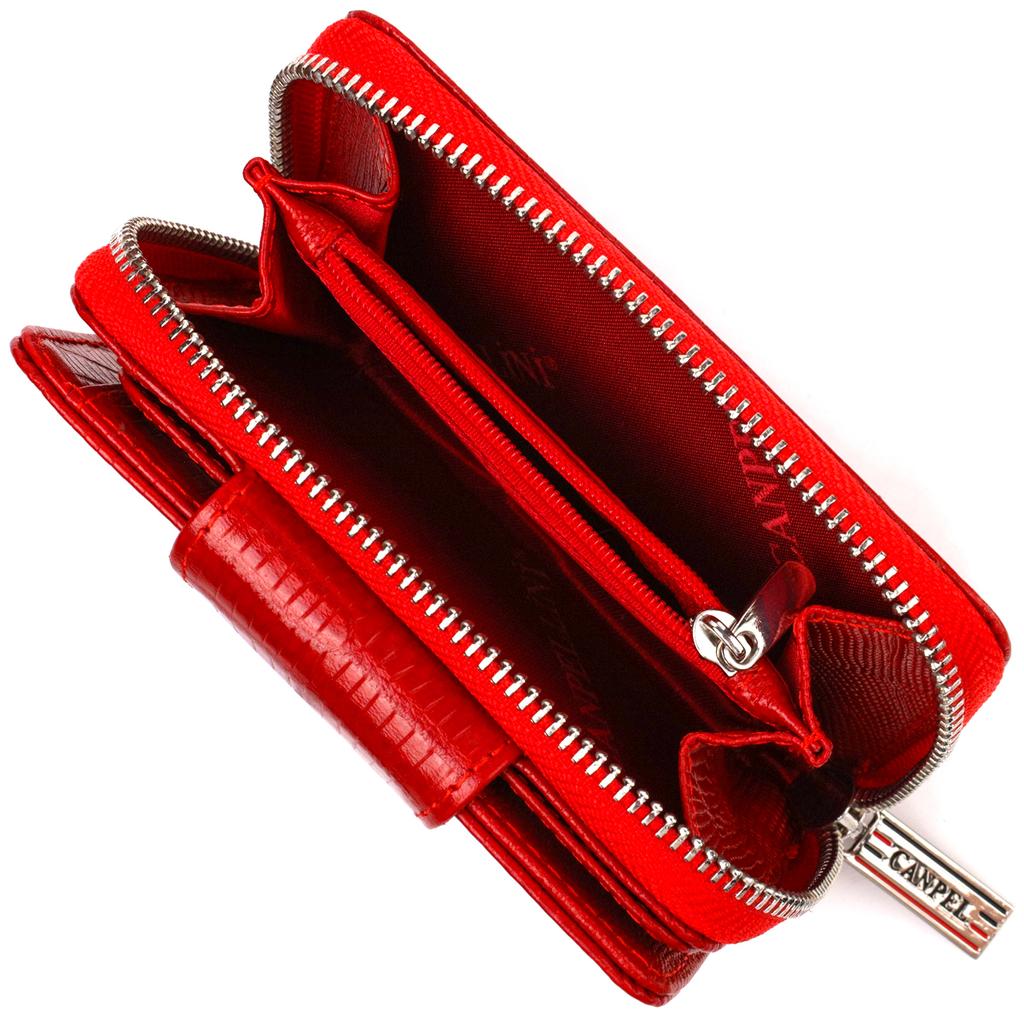 Textured Women's Vertical Purse with a Zipper Coin Holder Made of Genuine Leather with Embossing CANPELLINI 21731 Red