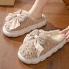 Women's Plush Thick-Soled Bow Slippers - Cozy Autumn/Winter Indoor Shoes