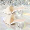 New White Pearl Shiny Sandals Slippers Women Transparent Thick Bottom Party Dress Mules High Heels Summer Heeled Beach
