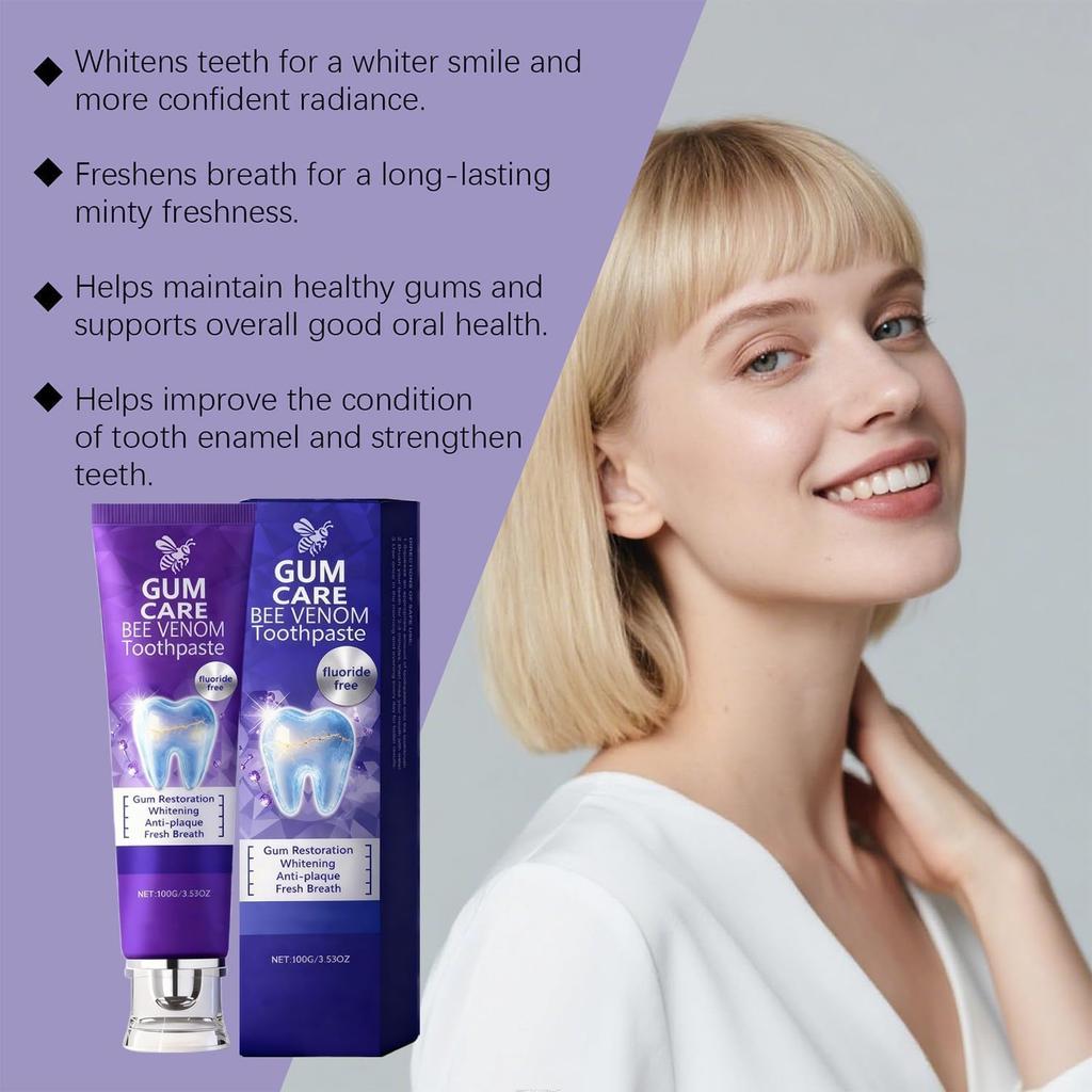 Bee Venom Dental Treatment Toothpaste, Natural Teeth Whitening Toothpaste, Fresh Breath, Natural Ingredients for Men and Women