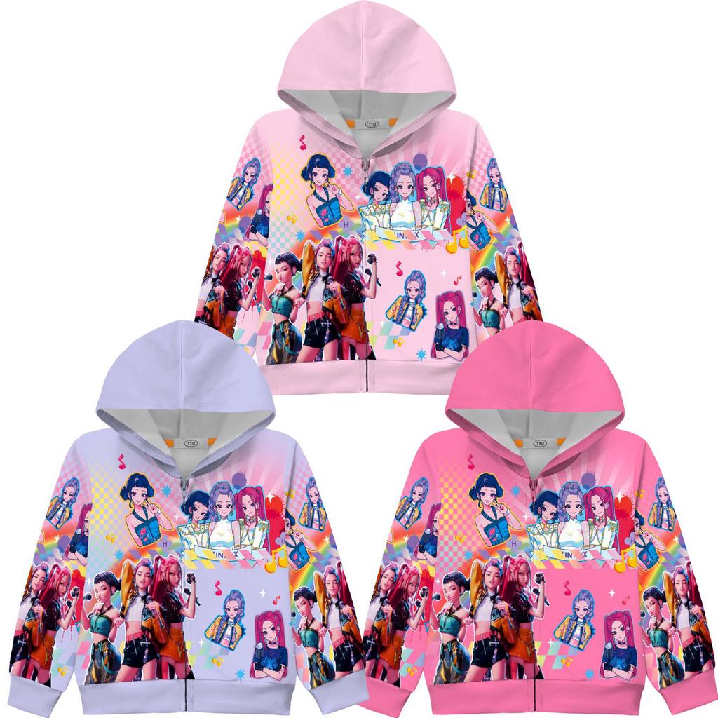 Girls Hoodie 3D Cartoon Jacket Sweatshirt Music Zip Hooded Long Sleeve Tops