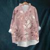 Women's Loose Ruffled Retro Floral Print Stand Collar Long Sleeve Cotton And Linen Top