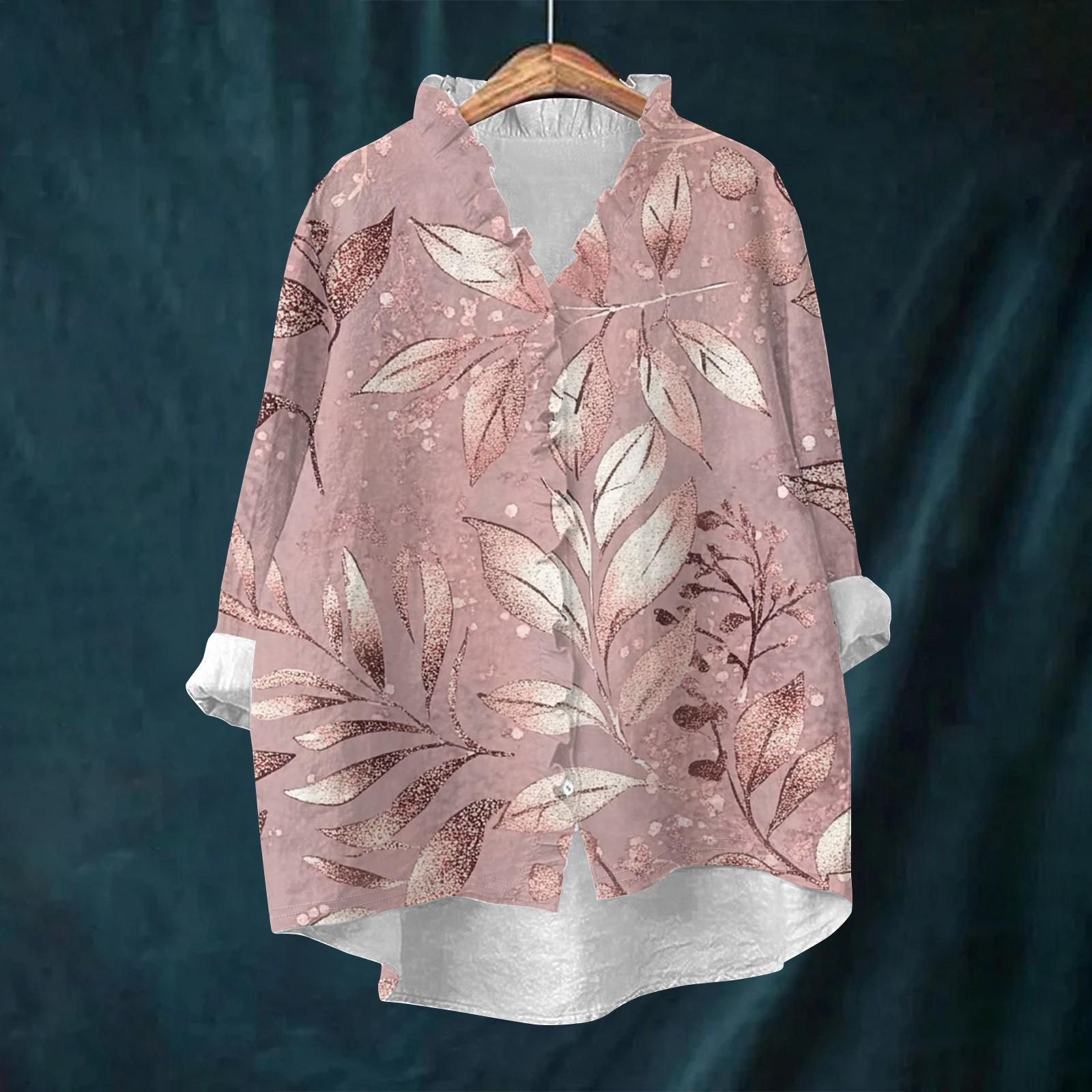 

Женский свободный топ с оборками, в стиле ретро, с цветочным принтом, воротником-стойкой и длинными рукавами, из хлопка и льна M