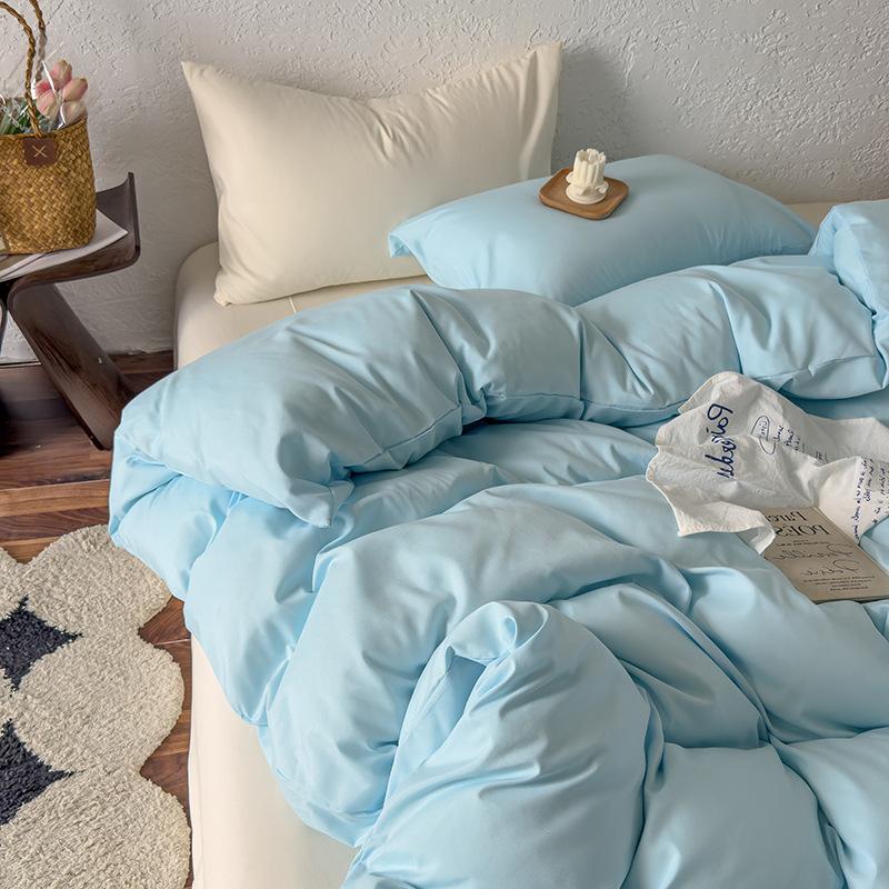 Solid Color Mixed and Matched Washed Cotton 4-piece Set Bed Sheet 4-piece Bed Hat Four-piece Set Simple and Comfortable