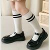 Autumn Warm Children Length Knee Socks Pure Cotton Black White Striped Boys Girls  College Style Sports Socks For