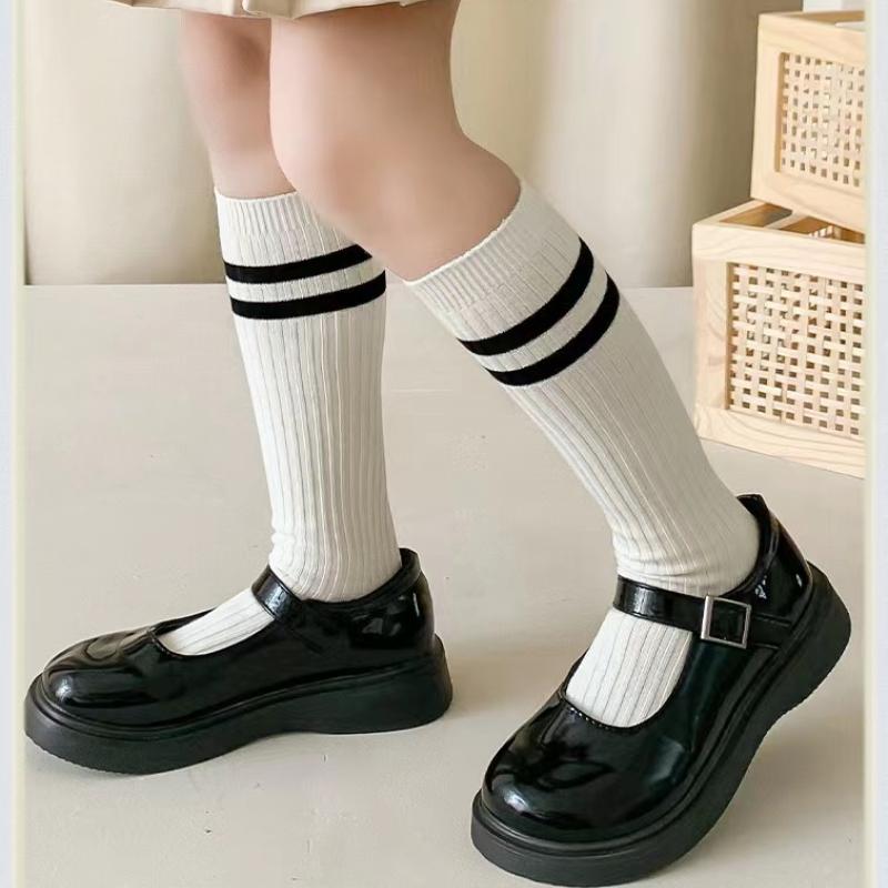 Autumn Warm Children Length Knee Socks Pure Cotton Black White Striped Boys Girls College Style Sports Socks For