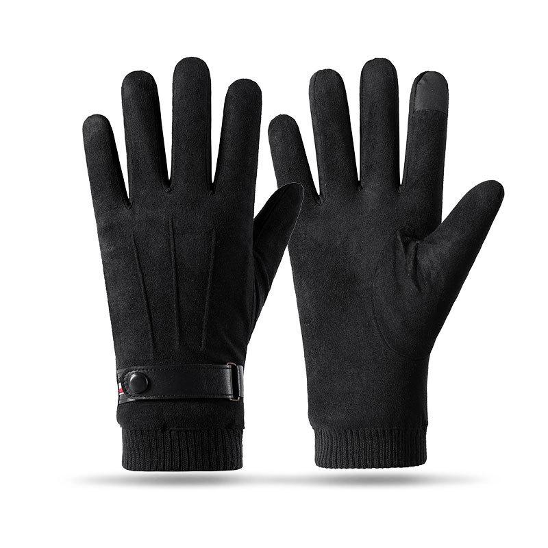 Winter Suede Fleece Gloves for Men with Fleece Warm and Comfortable  Outdoor Cycling  Student Korean Version Driving Touch Screen Gloves