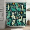 Colorful Cat Pattern Shower Curtain Blue, Green White Floral Design for Bathroom Decor Polyester Fabric Waterproof Bath Mat Set