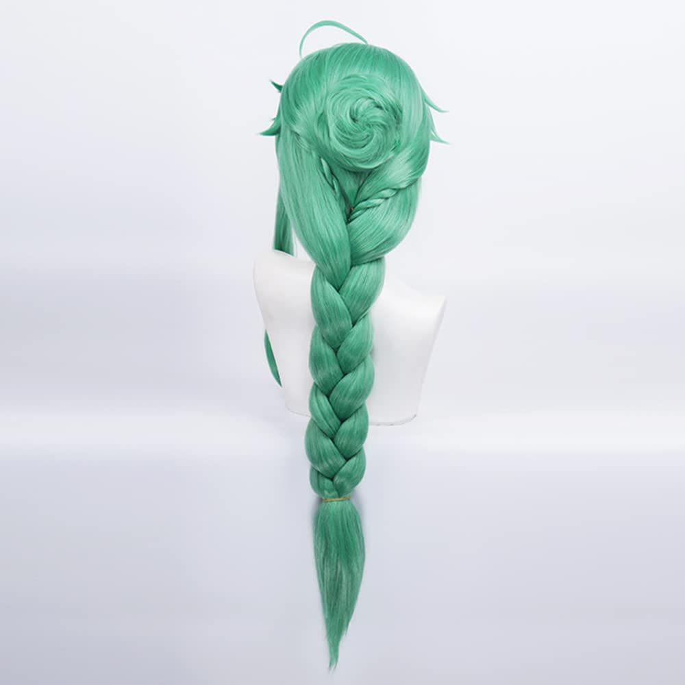 Anime Wig Genshin Impact Atractylodes Bag Green Fried Dough Twists Braid Dull Hair Bangs Long Cosplay