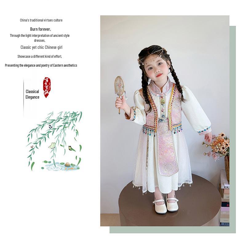 Girls' Spring & Autumn 2025 Ethnic Style Princess Dress