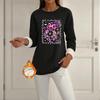 Women's -Lined Long Sleeve Round Neck Halloween Printed Casual Top for Winter