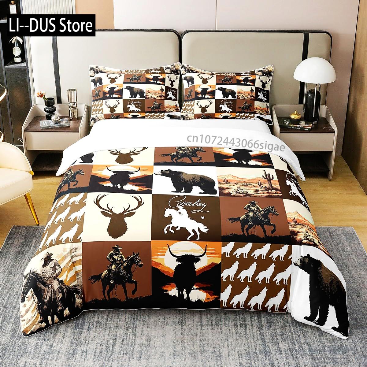 

Comforter Western Cowboy Print Bedding Full Size Bedding Set For Kids Boys Girls Comforter Set Bedroom Bedclothes Comforter (quilt)-EU Single(135*200cm)3pcs