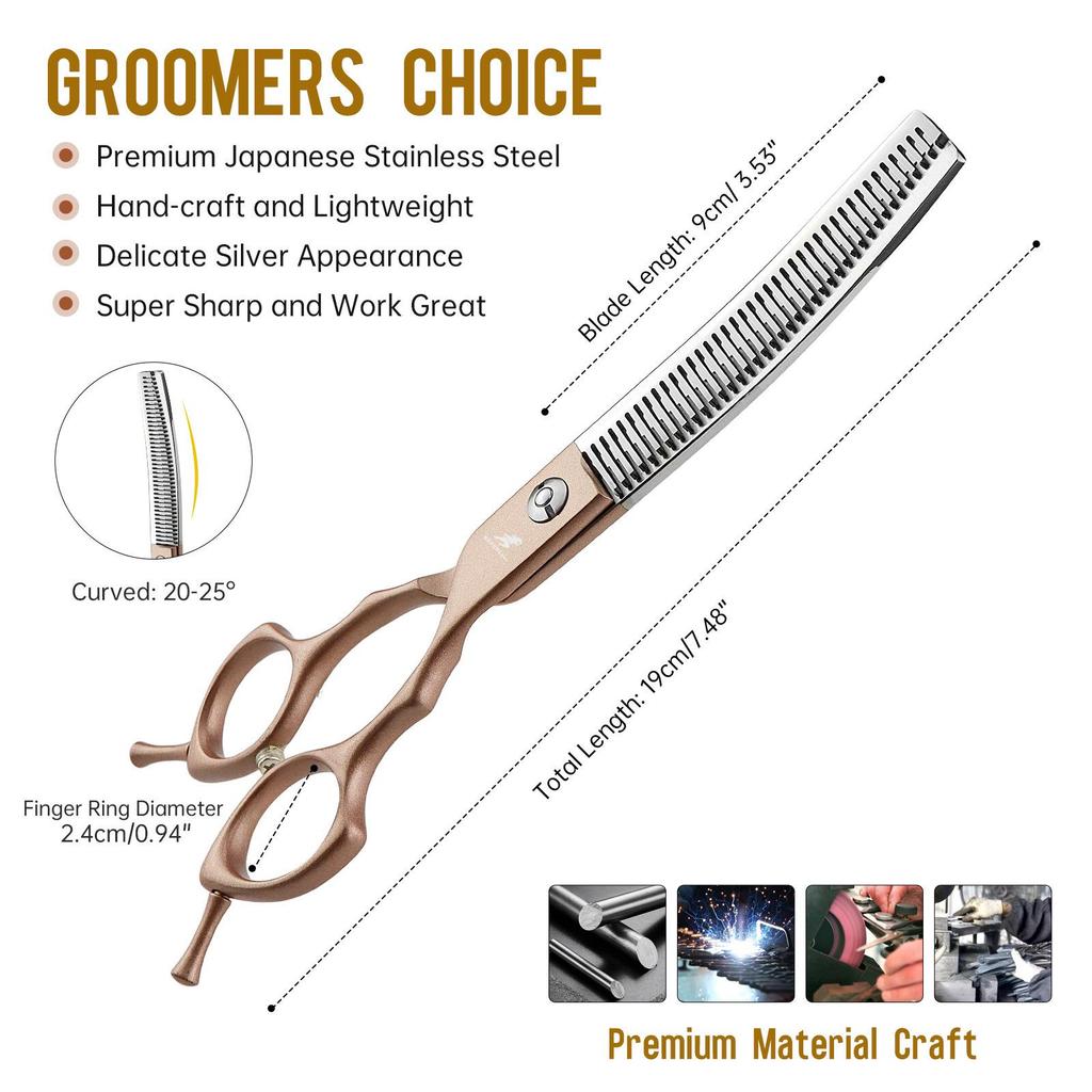 6.5" Meideng-Style Half-Gold Fishbone Pet Grooming Thinning Shears