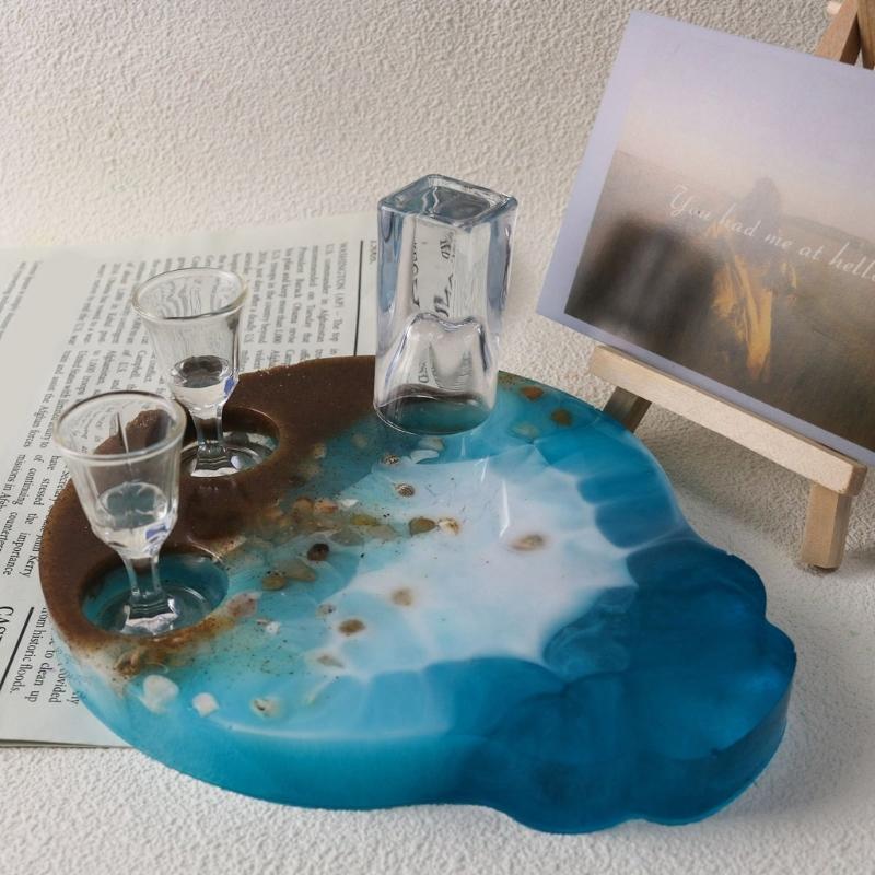 Small Wine Glass Tray Molds Beer Plate Moulds Water Cup Tray Resin Mold DIY Crafts Molds Silicone Material for DIY Tray