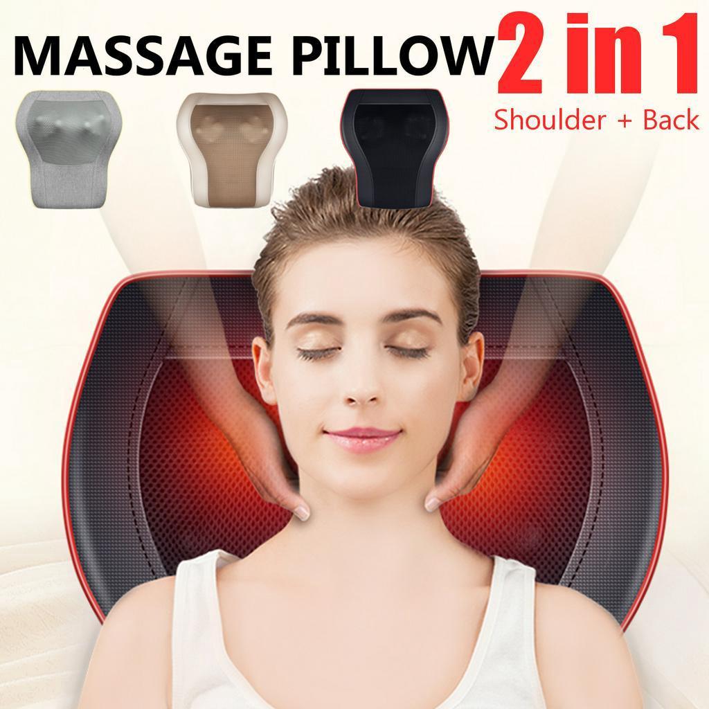 

100-220V 50HZ Electric Lumbar Pillow Massager Back Neck Massage Kneading Cushion Heat Home Car 15x13x5.1