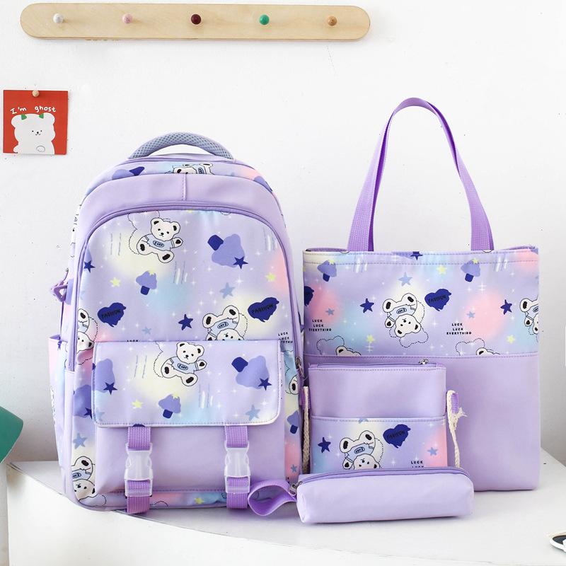 Schoolbag1011 New Cute Girls Schoolbag Dream Color Primary School Junior High School Versatile Backpack Four-piece Cartoon Backpack