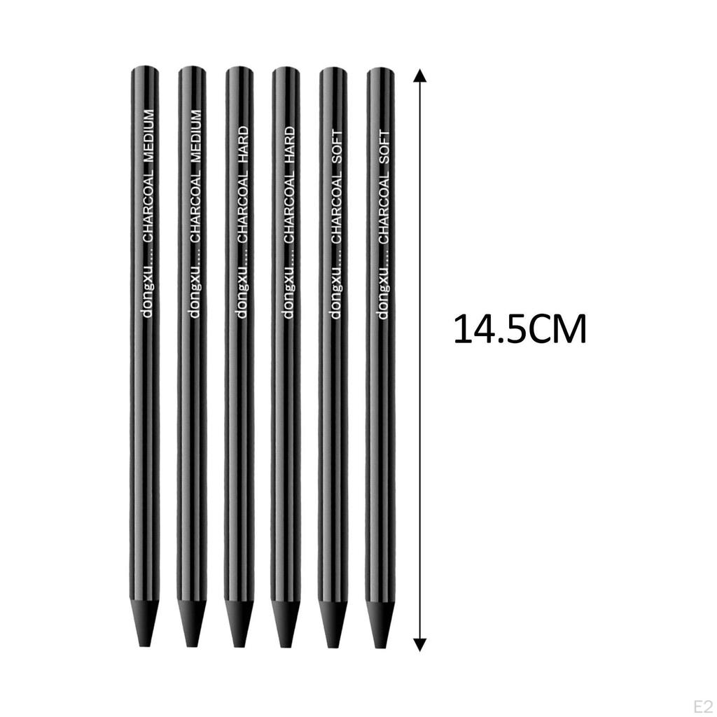 6x Skizzen-Carbonstreifen, Kohlestifte, tragbar, praktisch, für professionelle Maler, Kunstwerke, stationär