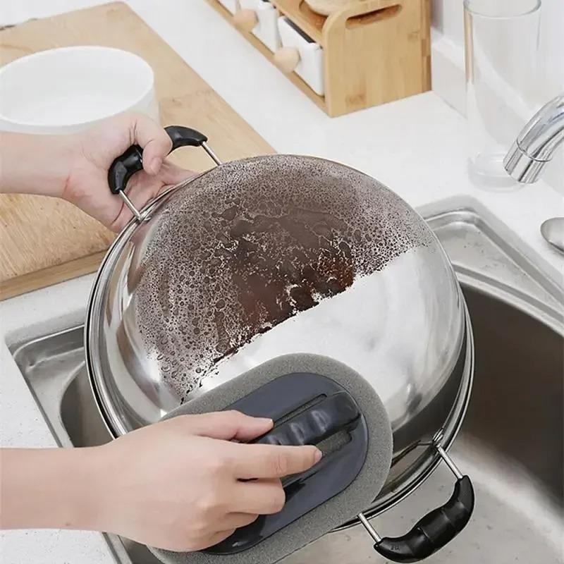 1/2/3PCS Sponge Kitchen Pot Brush with Handle, Rust Cleaning Tool Sink Pot Dish Scrubber Bathroom Decontamination Cleaning Brush
