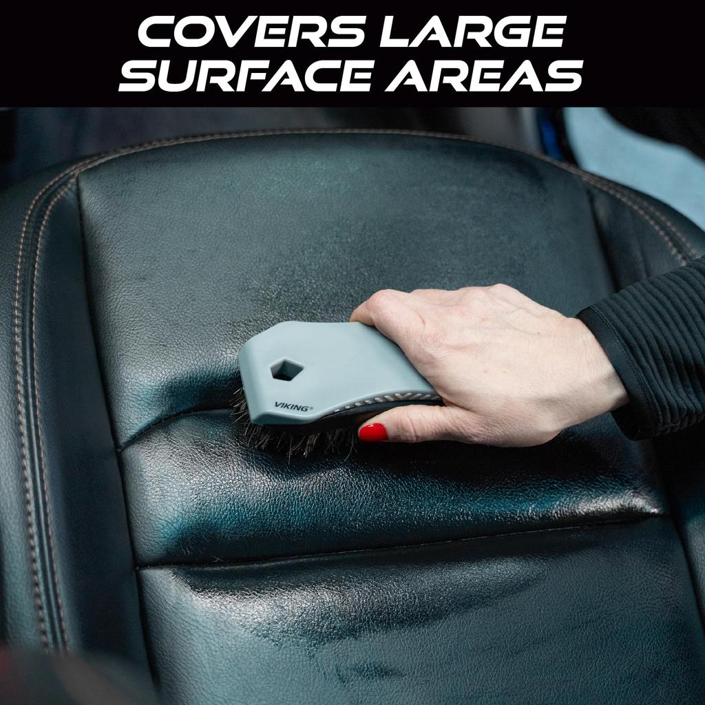 VIKING Leather Brush Horse Hair Car Cleaning Brush for Car Home Gray 6.5" X 2.8" X 2