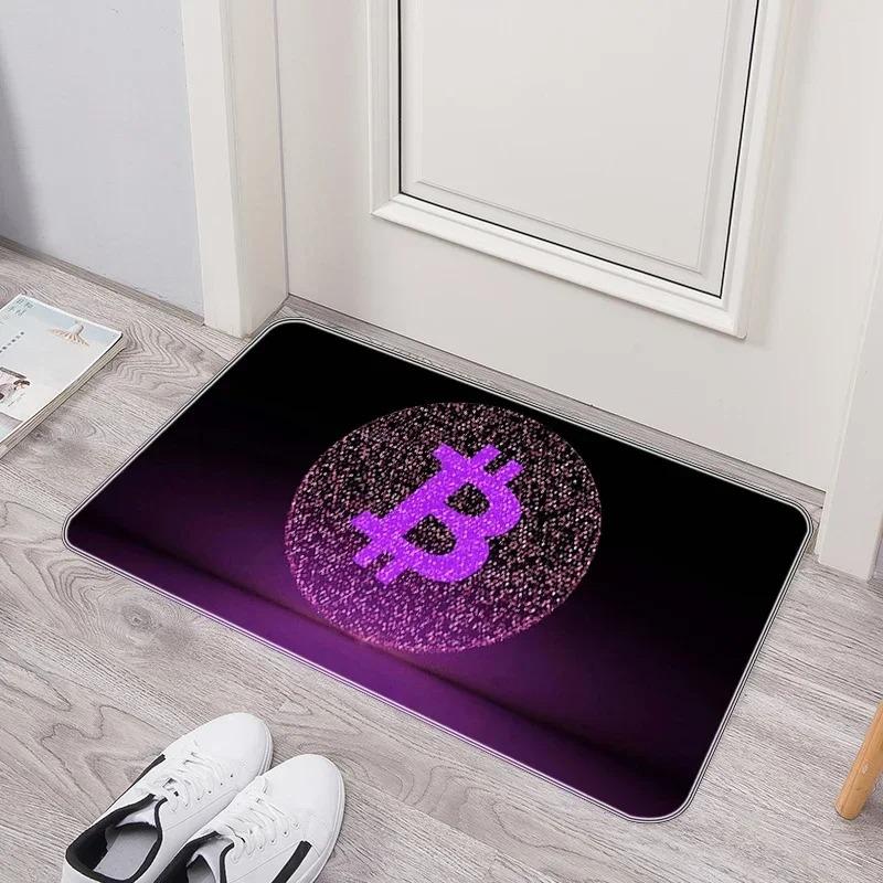 Crypto Currency Door Mat Bitcoin Pattern Tech Inspired Rug, Waterproof Non Slip Floor Protector for Home Entryway and Office