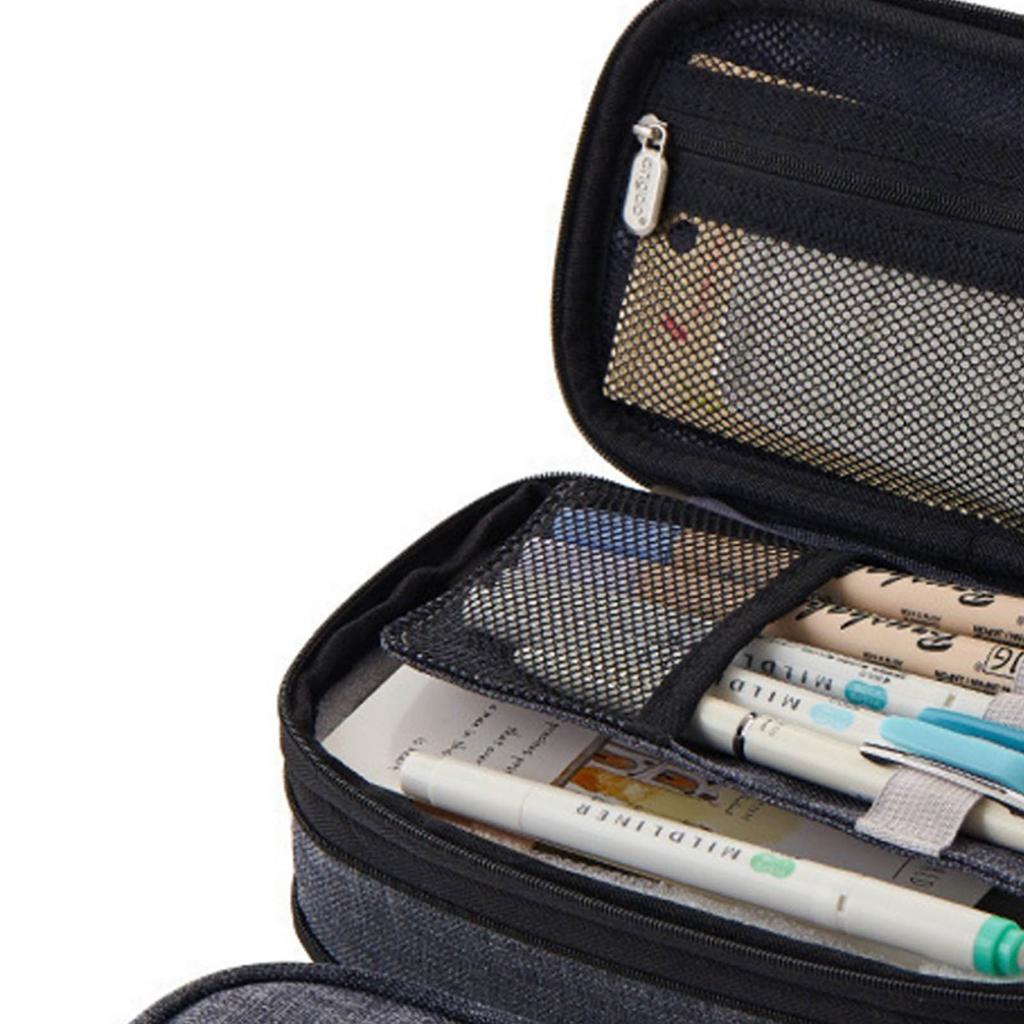 Pencil Bag Gray Large Capacity Metal Zipper Canvas Mesh Pocket Large Pencil Case for Students School Office Student