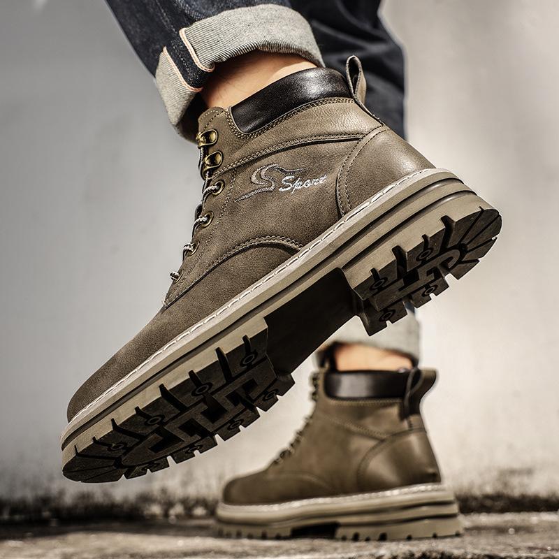 Nouvelles bottes Martin rétro mi-haut à semelles épaisses amortissantes confort extérieur daily commuter locomotive grandes bottes jaunes