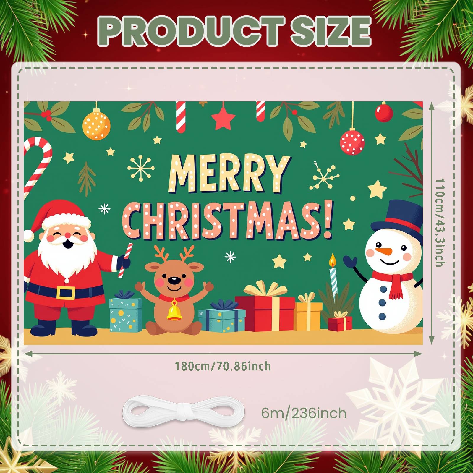 Merry Christmas Banner Santa Claus Holiday Backdrop Xmas Display Candy Cane Holiday Festive Backdrop For Xmas Event Winter
