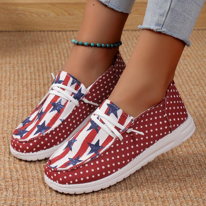 Single Shoes Women's Spring European and American Star Stripes Low-top One-pedal Cloth Women's Shoes