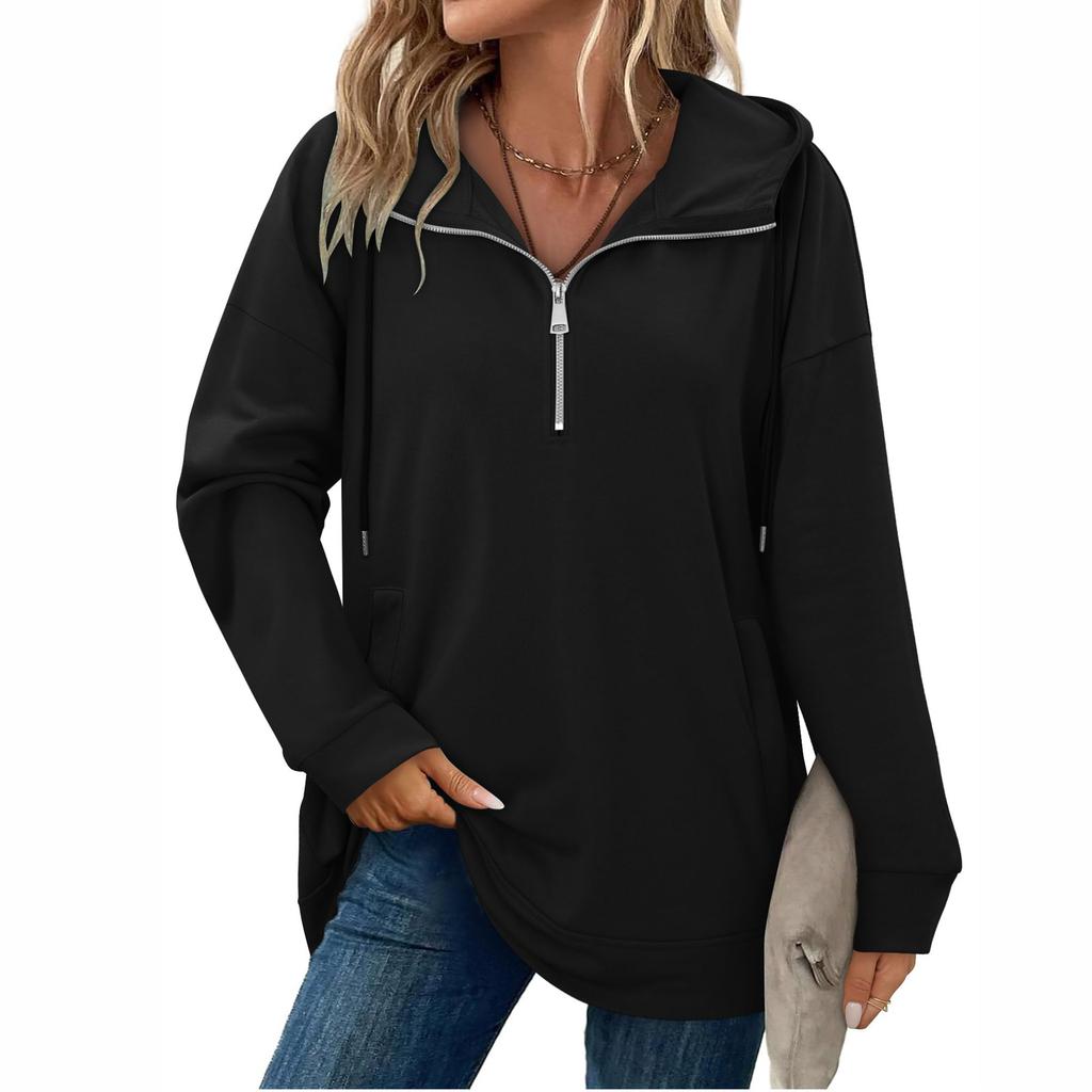 Women's Texture Hoodies Long Sleeve Loose Solid Sweatshirt Casual Pullover Fall Trendy Tunic Tops