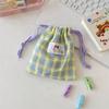 Ctrast Color Plaid Women's Makeup Case Travel Portable Female Drawstring Storage Bag Letter Prints Ladies Small Cosmetic Bags