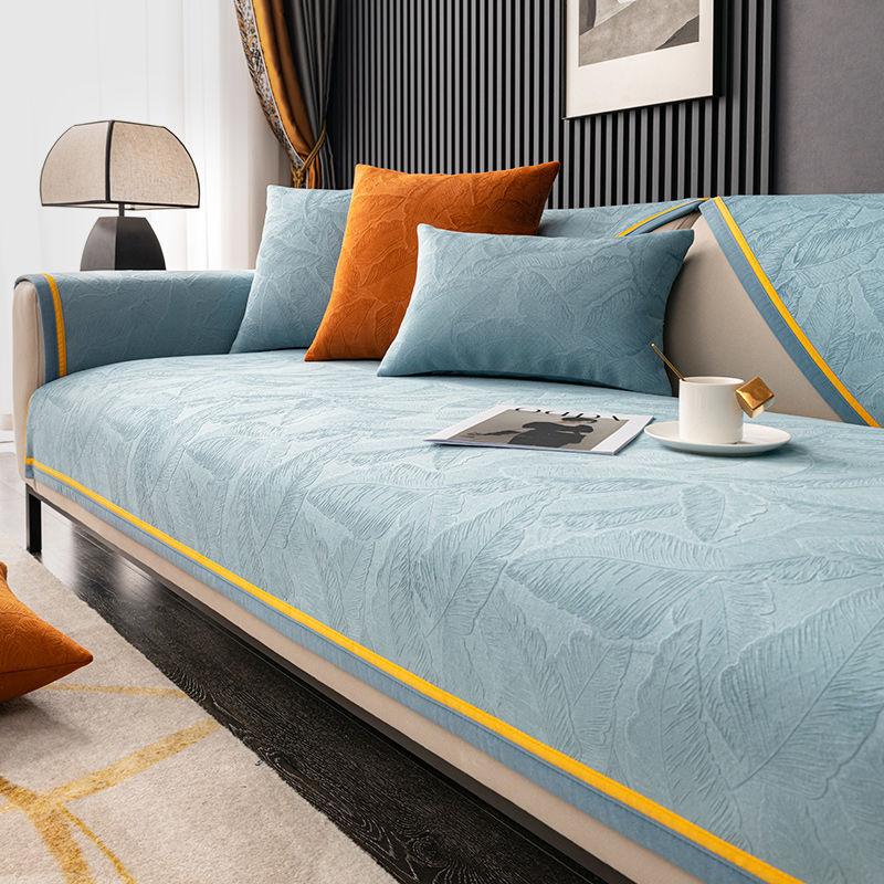 

Жаккардовый чехол на диван с листьями, нескользящий, в стиле легкой роскоши, всесезонный, универсальный, декоративный чехол для дивана в гостиной, бархатный, простой куш 70x70cm 1pc светло-синий