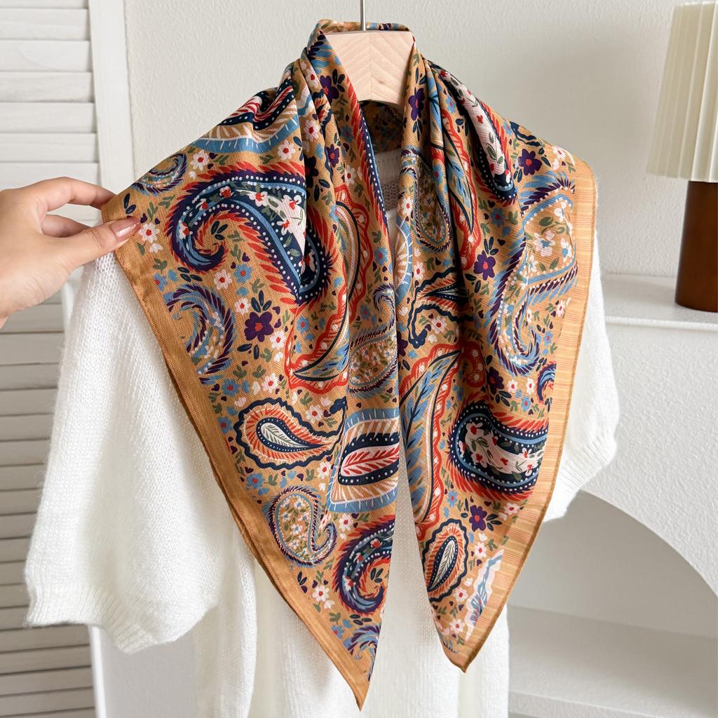 White polka dot peony flower small square scarf cotton and linen silk scarf women's high-end neck yarn air-conditioned room scarf shawl thin