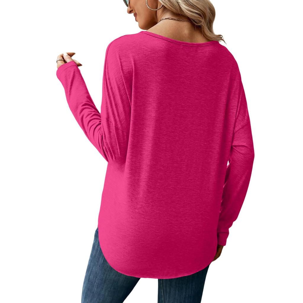 Tops For Women Long  Sleeve  Pullover V Neck Button Casual  Shirts  Top
