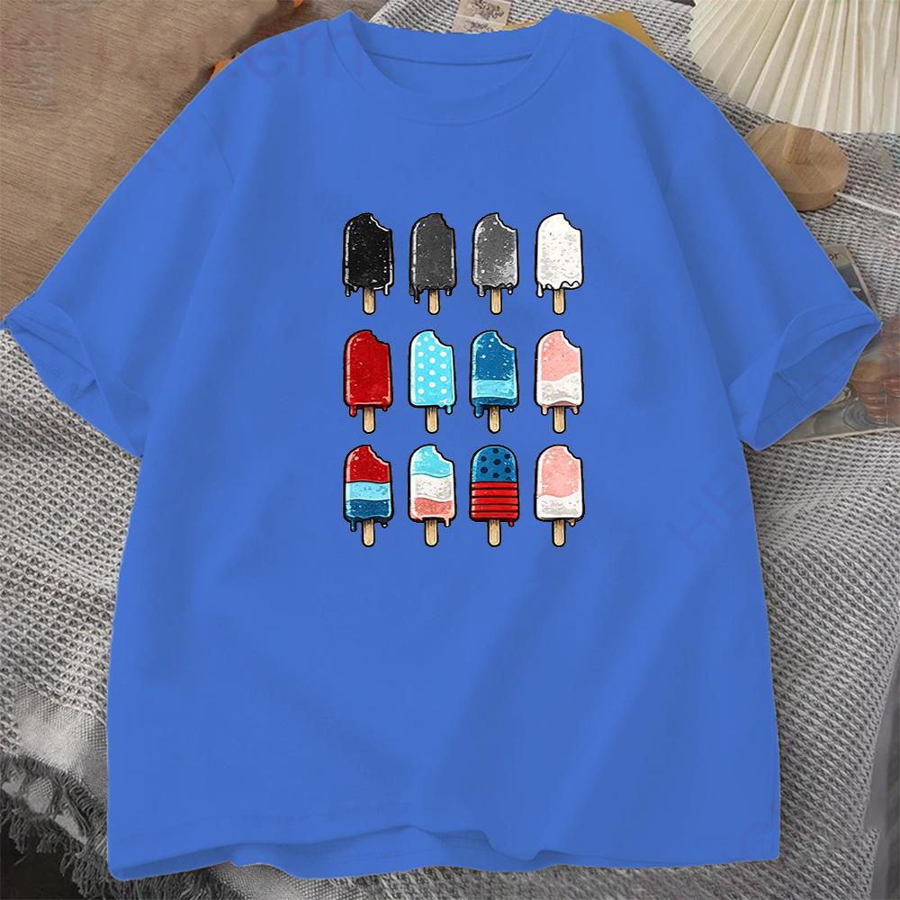 Summer Ice Cream Graphic Vintage Mens Cotton T-Shirt O-neck-short-sleeved Tee Unisex Casual Tshirts Top