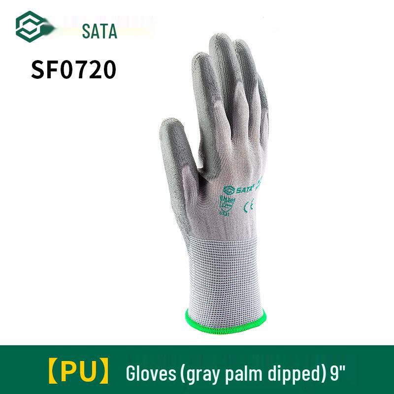 Sata Anti-Slip Work Gloves - Nylon PU Coated, Fingertip & Palm Dipped, Wear-Resistant for Workshop Use