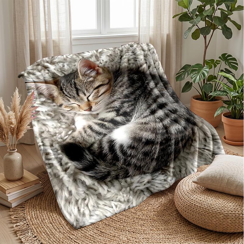 Sleeping Kitten Under Stars Theme blanket Lightweight Warm Flannel Blanket Decorative Throw Blanket for Home Decoration